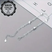 Heart chain 925 Ayar sade şık zincir kalpli gümüş bileklik thumbnail 2