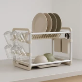 Premium Alüminyum Bulaşıklık Paslanmaz 2 Katlı Bardak Tabak Kurutma Sepeti - 2