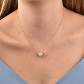 14 Ayar Mikron Kaplama Taşlı Yuvarlanan Fıçı Formlu Modern Gümüş Kolye - CNS00666 thumbnail 3