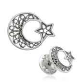 925 Ayar Gümüş Telkari Ay Yıldız Rozet BRS98121018 (7474) thumbnail 1