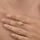 14 Ayar Mikron Kaplama Taşlı Yuvarlanan Fıçı Formlu Modern Gümüş Kolye - CNS00666 thumbnail 2