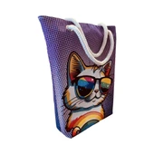 Kadın Kanvas Plaj ve Alışveriş Çantası - Gözlüklü Kedi Desen thumbnail 2