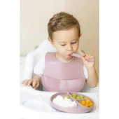 Pembe 3’lü Silikon Yemek Seti – Önlük + Diş Kaşıyıcılı Kaşık + Vakumlu Tabak - 4