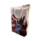 Kadın Kanvas Plaj ve Alışveriş Çantası - Düşünceli Kediler Desen thumbnail 1