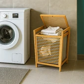 Orta Boy Ahşap Bambu Kirli Sepeti 40x35x60 - 3