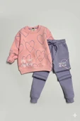 Kalp Desenli Pembe Renk 3 İplik Kız Çocuk Takım thumbnail 5