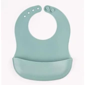 Yeşil 3’lü Silikon Yemek Seti – Önlük + Diş Kaşıyıcılı Kaşık + Vakumlu Tabak - 3