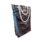 Kadın Kanvas Plaj  ve Alışveriş Çantası - Kot Desen thumbnail 2