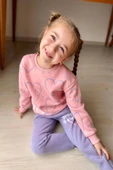 Kalp Desenli Pembe Renk 3 İplik Kız Çocuk Takım thumbnail 3