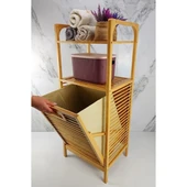 2 Organizer Raflı Ahşap Bambu Çek-Aç Kirli Sepeti - 1