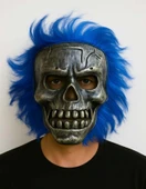 Wild Skull - Gümüş Kafatası Mavi Saçlı İskelet Maske - 1