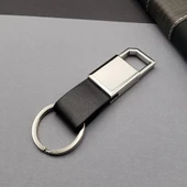 Deri Siyah Gümüş Metal Anahtarlık - 1