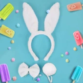 MDB Tavşan Kostüm Seti Taç Papyon Kuyruk Beyaz Renk thumbnail 2