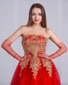 MDB Uzun Boy Kırmızı Puantiyeli Kırmızı Renk Yetişkin Tül Eldiven thumbnail 2