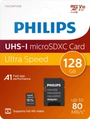 PHILIPS 128Gb UHS-I Micro SDXC Card Mikro Hafıza Kartı Ultra Speed Up to 80 Mb/S R A1 Class 10 Card+Adapter - 1