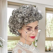 Gri Kıvırcık Büyükanne Peruğu Astarlı Model - 3