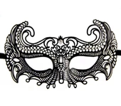 Siyah Lazer Kesim Kristal Taşlı Metal Venedik Maskesi thumbnail 2