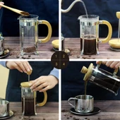MDB Ahşap Detaylı 600 ml Cam French Press thumbnail 2