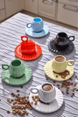 12 Parça 6 Kişilik Kabak Model Çizgili Kahve Fincan Takımı - 1