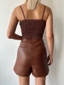 Çift fermuarlı deri şort kahve h24394 thumbnail 5