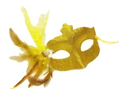 Sim İşlemeli İnci Boncuk Detaylı Tüylü Balo Maskesi Altın Renk 13x18 cm thumbnail 1