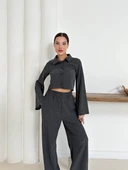 Gömlek yaka kaplama düğmeli takım antrasit st265866 - 4