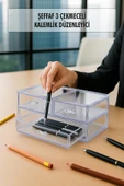 Şeffaf 3 Çekmeceli Kalemlik Düzenleyici Organizer 14×24×10 cm thumbnail 1