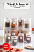12'li Barok Yuvarlak 3 Boy Kavanoz Seti & Saklama Kabı & Erzak Kabı  (4*1000 ML, 4*500 ML,4*250 ML) thumbnail 1