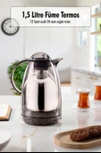 1.5 LT Isı Yalıtımlı Çay Ve Soğuk Su Termosu Füme (12 Saat Sıcak Tutar& İçi Camdır) - 1