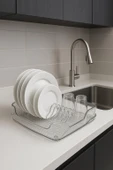 Şeffaf Akrilik Tabaklık Bulaşıklık Düzenleyici 2 Parça 37x38x7 cm thumbnail 3