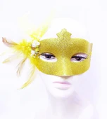 Sim İşlemeli İnci Boncuk Detaylı Tüylü Balo Maskesi Altın Renk 13x18 cm thumbnail 2