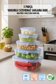 Dikdörtgen 5 Parça Contalı Vakumlu Sızdırmaz Hava Almaz Saklama Kabı Seti (4000/2300/1400/900/400 Ml) thumbnail 1