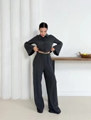 Gömlek yaka kaplama düğmeli takım antrasit st265866 - 2