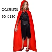 Parti Cadılar Bayramı Halloween Kapişonlu Kırmızı Pelerin 90 cm thumbnail 2