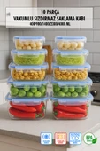 Dikdörtgen 10 Parça Contalı Vakumlu Sızdırmaz Hava Almaz Saklama Kabı Seti 2x(4000/2300/1400/900/400 Ml) thumbnail 1