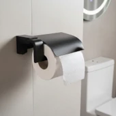Mat Siyah Kapaklı Paslanmaz Lüks Tuvalet Kağıtlığı Vida ve Dübel Seti Dahil WC Tuvalet Kağıtlığı thumbnail 2