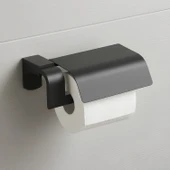 Mat Siyah Kapaklı Paslanmaz Lüks Tuvalet Kağıtlığı Vida ve Dübel Seti Dahil WC Tuvalet Kağıtlığı thumbnail 1