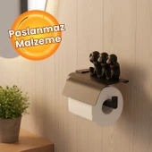 Mat Siyah Kapaklı Paslanmaz Lüks Tuvalet Kağıtlığı Vida ve Dübel Seti Dahil WC Tuvalet Kağıtlığı thumbnail 3