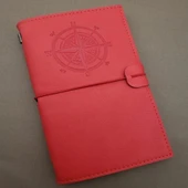 Pusula Tasarımlı Kırmızı Deri Defter Hediyelik thumbnail 1