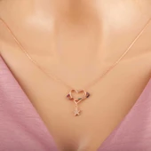 925 Ayar Gümüş Rose Kalp Yıldız Kadın Kolye thumbnail 1
