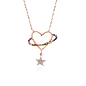 925 Ayar Gümüş Rose Kalp Yıldız Kadın Kolye thumbnail 2