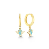 Gümüş Gold Mavi Renkli Sallantılı Kuş Kadın Küpe thumbnail 1