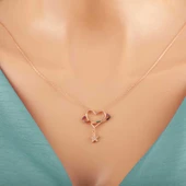925 Ayar Gümüş Rose Kalp Yıldız Kadın Kolye thumbnail 4