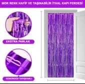 Mor Renk Ekstra Metalize Parlak Saçaklı Arka Fon Perde İthal A Kalite 1x2 Metre thumbnail 1