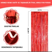Kırmızı Renk Ekstra Metalize Parlak Saçaklı Arka Fon Perde İthal A Kalite 1x2 Metre thumbnail 1