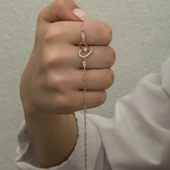 925 Ayar Gümüş Rose Kalpli Tektaş Kadın Bileklik thumbnail 4