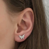 Gümüş Beyaz Kelebek Küpe thumbnail 3