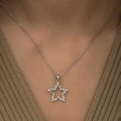 925 Ayar Gümüş Baget Taşlı Yıldız Kolye thumbnail 2