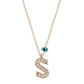 925 Ayar Gümüş Nazar Rose S Harfi Kadın Gümüş Kolye thumbnail 1