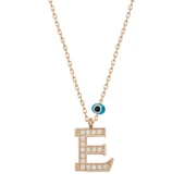 925 Ayar Gümüş Nazar Rose E Harfi Kadın Gümüş Kolye thumbnail 1